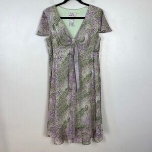 Kathy Roberts Y2K Empire Waist Dress Purple Green Fairycore Patterned‎ Size 14